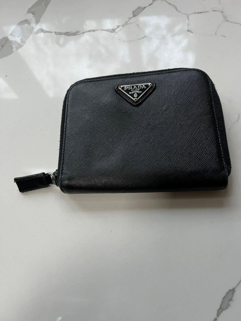 Prada Black Saffiano Leathet Zip Around Bifold Wallet